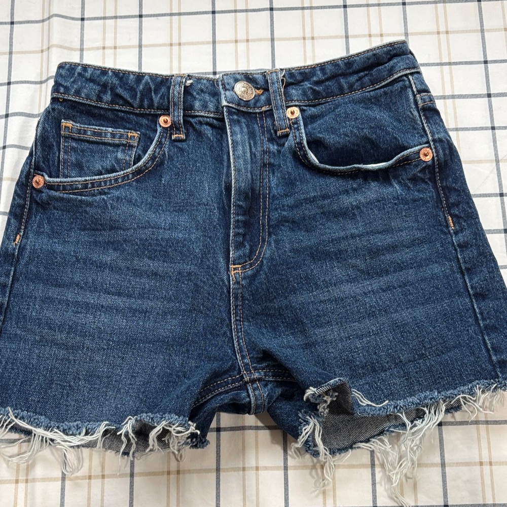 Zara Dark Blue Frayed Jean Shorts